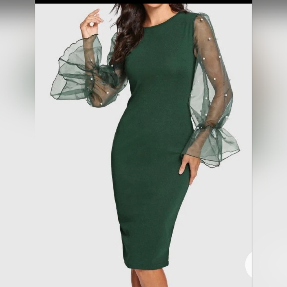 SHEIN women's dress green sheer beaded sleeves size 3XL